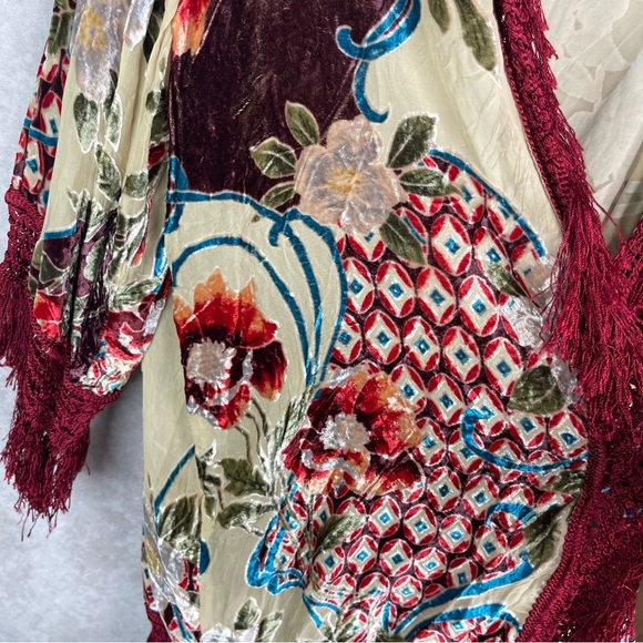 Blue Life Velvet Burnout Fringe Silk Kinomo In Red Size Small - Picture 4 of 6